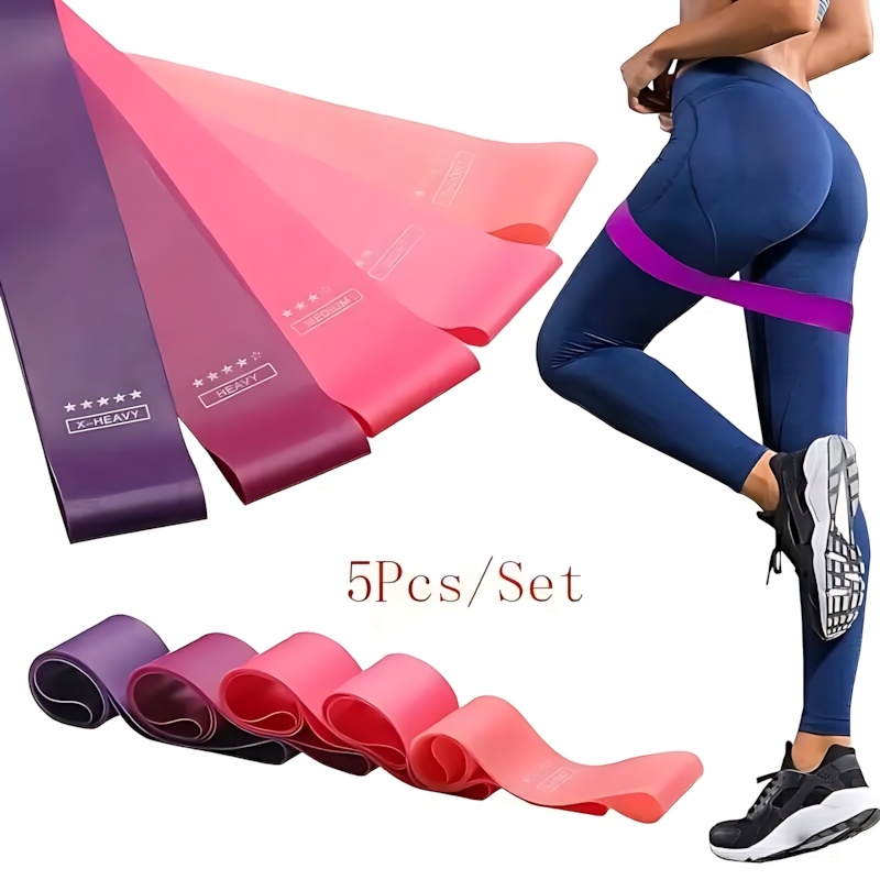 Leg Home Gym Workout - 5 Pcs Pink Resistance Bands Set,