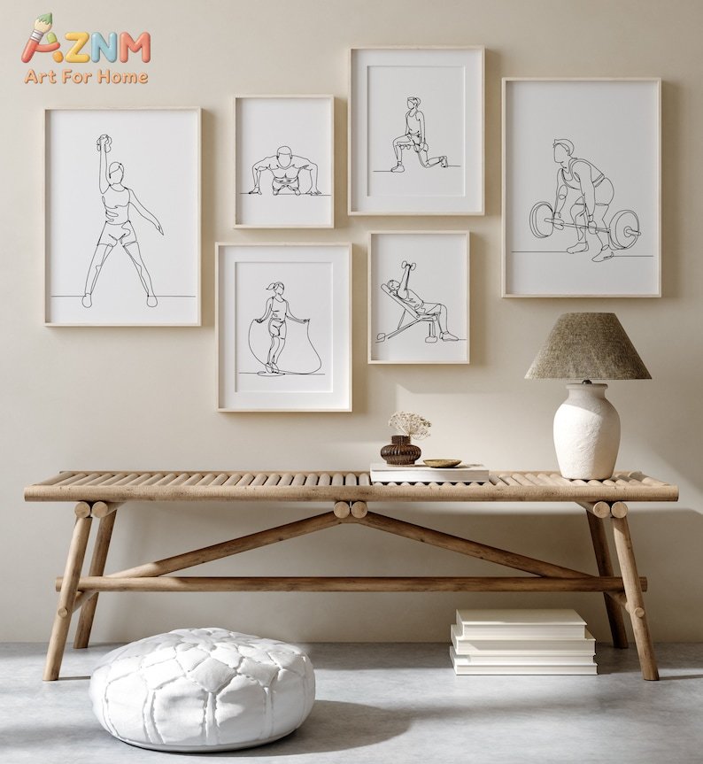 Home Gym Decor - AZNM Fitness Workout Line Art Canvas