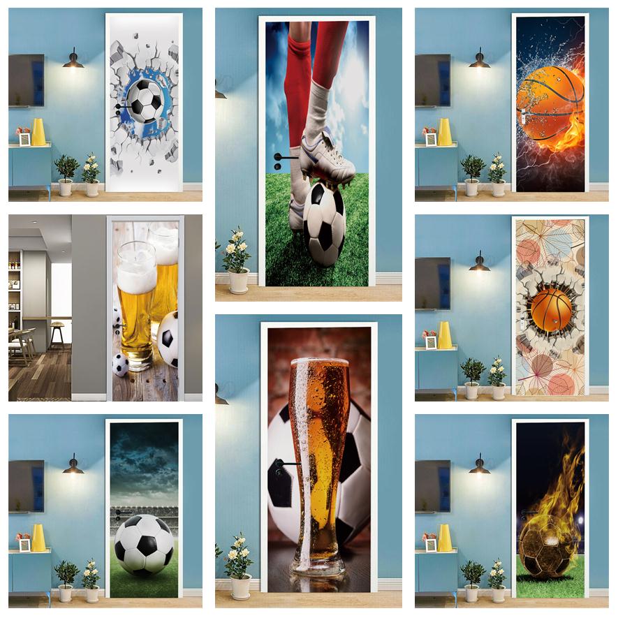 Home Gym Decor - Football Basketball 3D Wallpaper Door Sticker