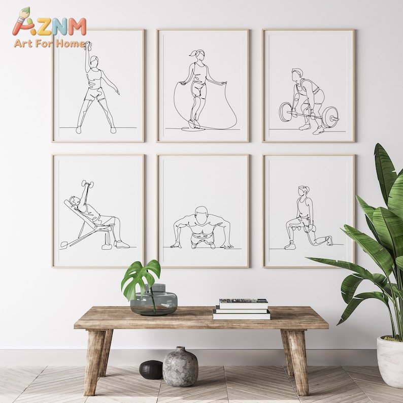 AZNM Fitness Workout Line Art  - Home Gym Decor review and price